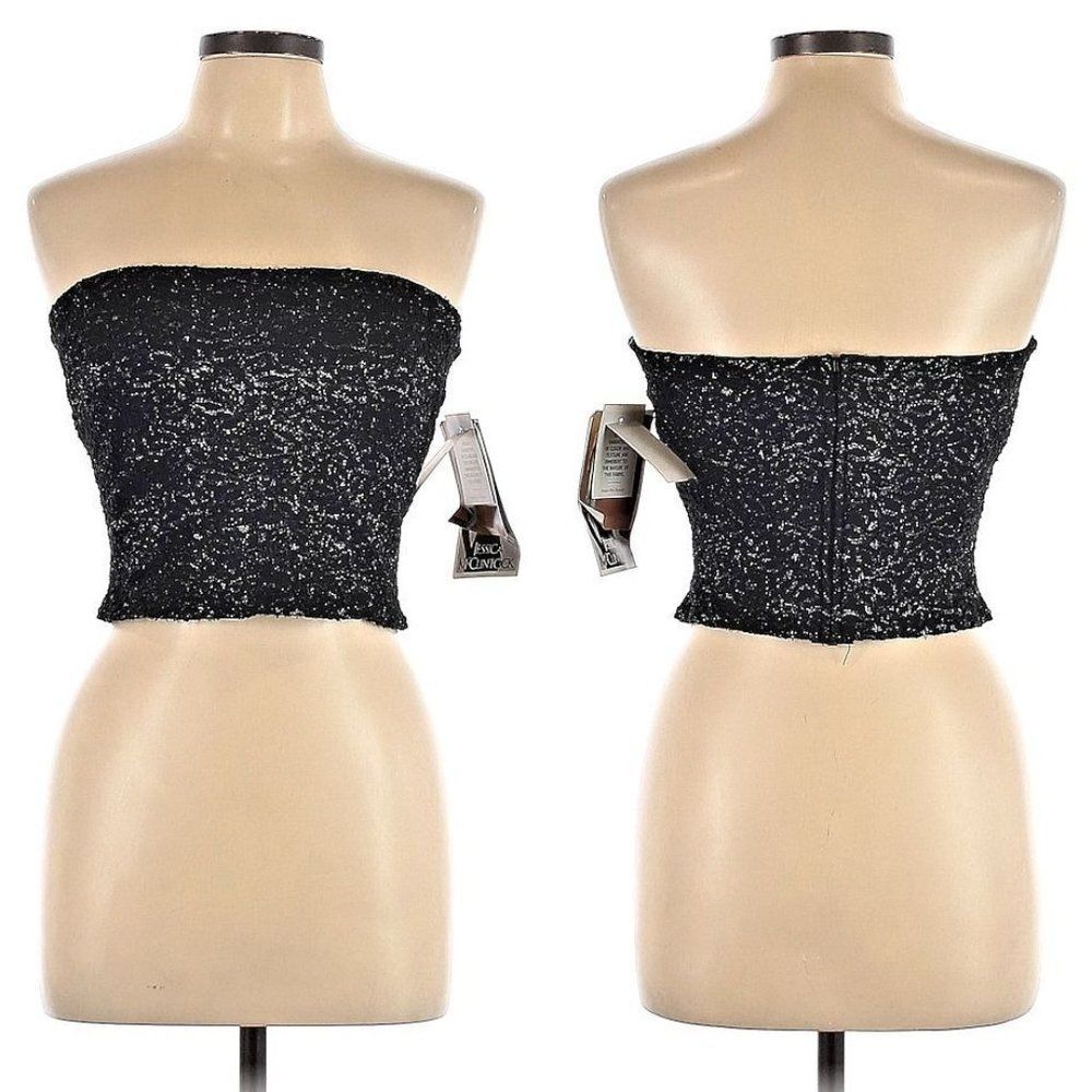NWT Vintage 90s y2k Gunne Sax Tube Top Silver Floral Metallic Size L